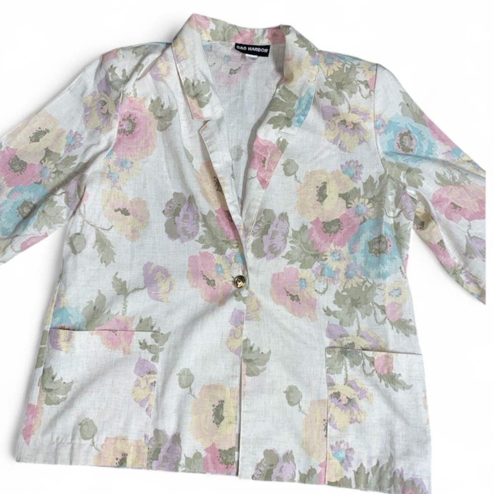 * Sag Harbor size 18 Floral Blazer vintage shoulder pad cuffed  mid-length
